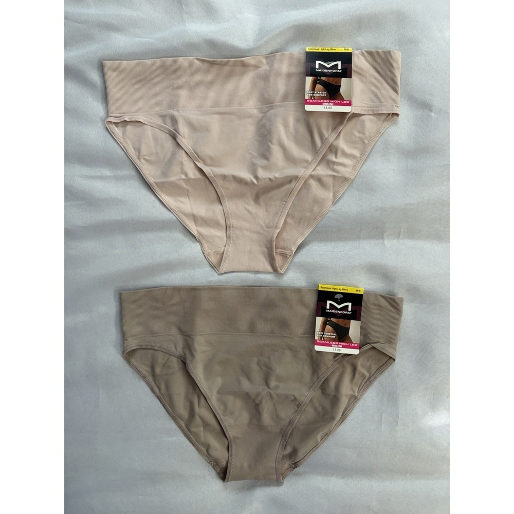 NEW Maidenform Seamless High Leg Bikini Panty Women's Size Medium 2 Pair DM2317